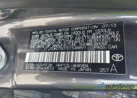 2013 Toyota Prius C z USA, uszkodzony, nr VIN JTDKDTB37D1548891